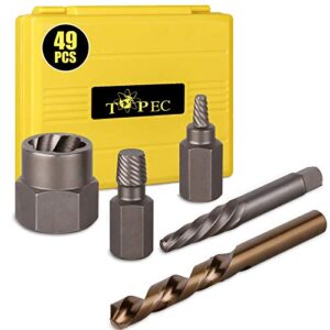 Topec 49pcs Screw Extractor/Drill Bit Set, Professional Remove Set for Removing Broken Studs, Bolts, Socket Screws and Fittings