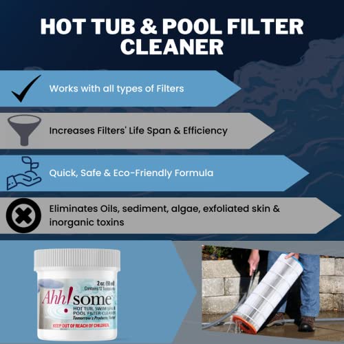 AhhSome Hot Tub, Swim Spa & Pool Filter Cleaner, Hot Tub Filters & Cartridge Cleaner Soak Solution, Works Great on Sand Filters, Improves Tub Filter Efficiency, 6 Months Cleaning in a Single Container