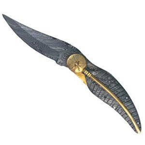 Handmade Damascus Steel Pocket Knife - Folding Knive - Damascus Blade and Handle with Brass Fitting Leather Sheath Included Hunting Outdoor Camping (Leaf Style Handle)