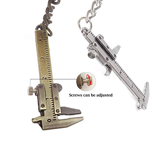 Honbay 2PCS Mini Metal Movable Vernier Caliper Ruler Key Chain Keyring for Men Women