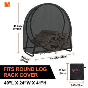 Firewood Log Rack Cover, Outdoor Waterproof Log Hoop Cover, Windproof Dry Wood Pile Holder Storage Tarp Cover Heavy Duty UV Resistant Sun Snow Rain Durable PVC Backing Protector fit 4 Seasons Black