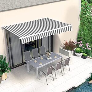 MCombo 13x8 Feet Manual Retractable Patio Door Window Awning Sunshade Shelter Outdoor Canopy (Grey with White Stripes)