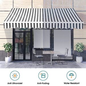 MCombo 13x8 Feet Manual Retractable Patio Door Window Awning Sunshade Shelter Outdoor Canopy (Grey with White Stripes)