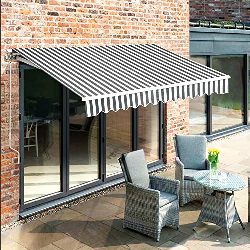 MCombo 13x8 Feet Manual Retractable Patio Door Window Awning Sunshade Shelter Outdoor Canopy (Grey with White Stripes)