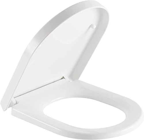 SADALAK Toilet Seat D Shape Soft Close Quick Release Easy Clean Toilet Seat Replacement with Non-Slip Bumpers for Bathroom White