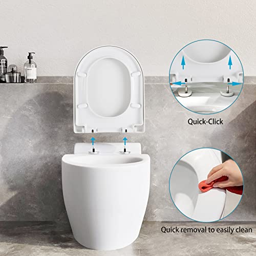 SADALAK Toilet Seat D Shape Soft Close Quick Release Easy Clean Toilet Seat Replacement with Non-Slip Bumpers for Bathroom White