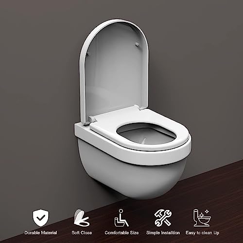 SADALAK Toilet Seat D Shape Soft Close Quick Release Easy Clean Toilet Seat Replacement with Non-Slip Bumpers for Bathroom White