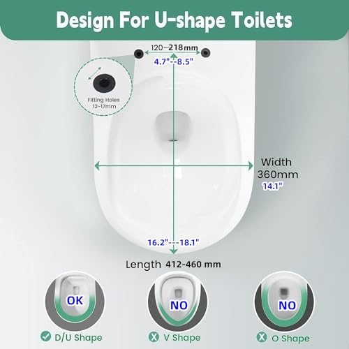 SADALAK Toilet Seat D Shape Soft Close Quick Release Easy Clean Toilet Seat Replacement with Non-Slip Bumpers for Bathroom White