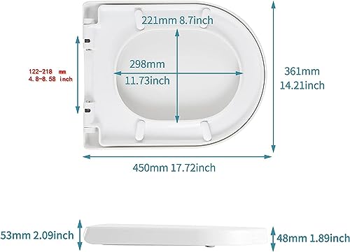 SADALAK Toilet Seat D Shape Soft Close Quick Release Easy Clean Toilet Seat Replacement with Non-Slip Bumpers for Bathroom White