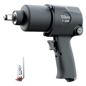 tuzkozs 1/2" air impact wrench, heavy duty double hammers impact gun, 520 ft. lb, 1/4 inch air inlet, adjustable speeds, matte black, pneumatic tools
