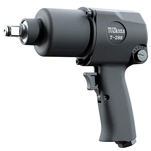 TUZkozs 1/2" Air Impact Wrench, Heavy Duty Double Hammers Impact Gun, 520 ft. Lb, 1/4 Inch Air Inlet, Adjustable Speeds, Matte Black, Pneumatic Tools