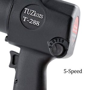 TUZkozs 1/2" Air Impact Wrench, Heavy Duty Double Hammers Impact Gun, 520 ft. Lb, 1/4 Inch Air Inlet, Adjustable Speeds, Matte Black, Pneumatic Tools