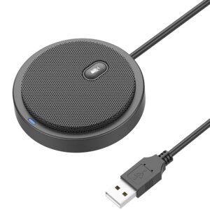 upgraded usb conference microphone for computer, 360° omnidirectional condenser mic with mute key, great for video conference, gaming, chatting, skype, plug & play, windows macos, ideal for gift