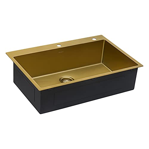 Ruvati 33 x 22 inch Satin Brass Matte Gold Stainless Steel Drop-in Topmount Kitchen Sink Single Bowl - RVH5005GG