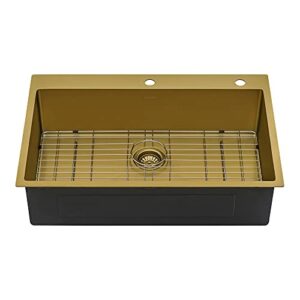 Ruvati 33 x 22 inch Satin Brass Matte Gold Stainless Steel Drop-in Topmount Kitchen Sink Single Bowl - RVH5005GG