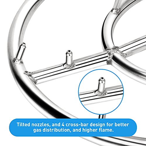 Stanbroil 18" Stainless Steel Round Jet Burner Ring for Natural or Propane Gas Fire Pit, 304 Series Stainless Steel, Double Ring