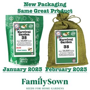 Survival Seeds by Family Sown – 15,000 Non GMO Heirloom Seeds, Naturally Grown Herb Seeds & Seeds for Planting Vegetables and Fruits, Perfect Vegetable Garden Seed Starter Kit