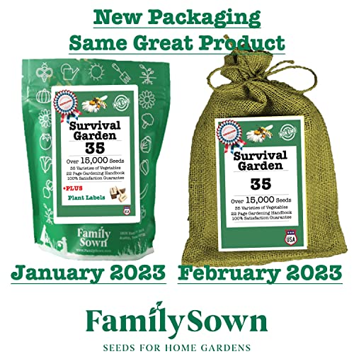 Survival Seeds by Family Sown – 15,000 Non GMO Heirloom Seeds, Naturally Grown Herb Seeds & Seeds for Planting Vegetables and Fruits, Perfect Vegetable Garden Seed Starter Kit