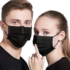 Black Face Mask 100pcs Disposable Masks Breathable 3 Layer Masks Mouth Cover for Adult Men & Women