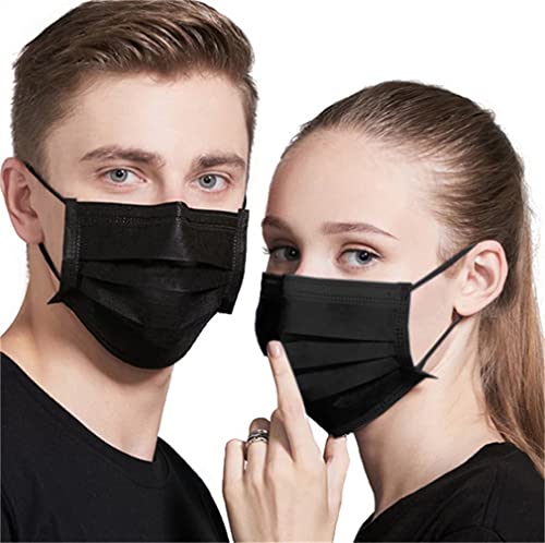 Black Face Mask 100pcs Disposable Masks Breathable 3 Layer Masks Mouth Cover for Adult Men & Women