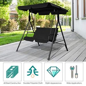 Tangkula 2 Person Porch Swing, Outdoor Swing with Removable Cushions, Solid Steel Structure, Patio Swing with Adjustable Canopy for Porch, Backyard, Garden, Balcony