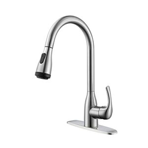 gele kitchen faucet with pull down sprayer and 4 spraying modes brushed nickel commercial 1 or 3 hole kitchen faucets for farmhouse rv bar sinks 1003-4np