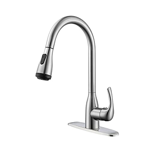 GELE Kitchen Faucet with Pull Down Sprayer and 4 Spraying Modes Brushed Nickel Commercial 1 or 3 Hole Kitchen Faucets for Farmhouse Rv Bar Sinks 1003-4NP