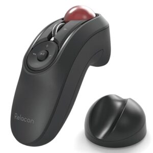 elecom relacon handheld trackball mouse, thumb control, left right handed mice, bluetooth, 10-button function, ergonomic design, optical gaming sensor, smooth red ball, windows11, macos (m-rt1brxbk)