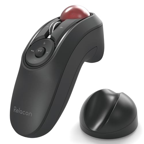 ELECOM Relacon Handheld Trackball Mouse, Thumb Control, Left Right Handed Mice, Bluetooth, 10-Button Function, Ergonomic Design, Optical Gaming Sensor, Smooth Red Ball, Windows11, macOS (M-RT1BRXBK)