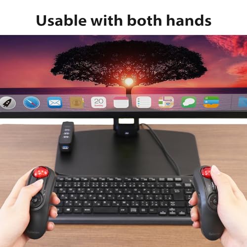 ELECOM Relacon Handheld Trackball Mouse, Thumb Control, Left Right Handed Mice, Bluetooth, 10-Button Function, Ergonomic Design, Optical Gaming Sensor, Smooth Red Ball, Windows11, macOS (M-RT1BRXBK)