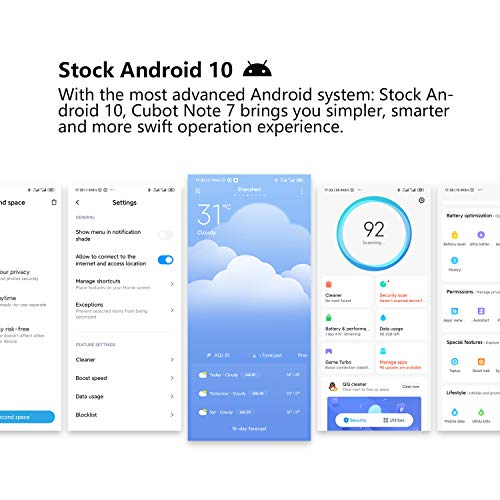 CUBOT Note 7 Smartphone Unlocked, 4G Unlocked Android Phones, 5.5 Inch Dewdrop Screen, 2GB RAM+16GB ROM, Android 10, 128GB Extendable by TF Card, Face ID Detection, Three Card Slots (Black)