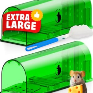 Motel Mouse Humane Mouse Traps No Kill Live Catch and Release 2 Pack - Reusable, Easy to Use & Clean, No Touch Release, Sensitive Includes Cleaning Brush, Instruction Manual & Video - Mousetrap Indoor