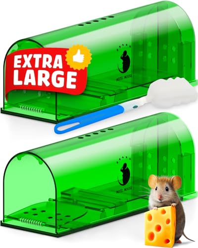 Motel Mouse Humane Mouse Traps No Kill Live Catch and Release 2 Pack - Reusable, Easy to Use & Clean, No Touch Release, Sensitive Includes Cleaning Brush, Instruction Manual & Video - Mousetrap Indoor