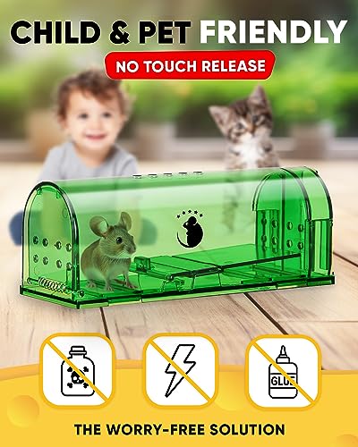 Motel Mouse Humane Mouse Traps No Kill Live Catch and Release 2 Pack - Reusable, Easy to Use & Clean, No Touch Release, Sensitive Includes Cleaning Brush, Instruction Manual & Video - Mousetrap Indoor