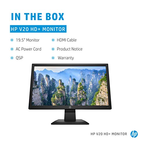 HP V20 HD+ Monitor | 19.5-inch Diagonal HD+ Computer Monitor with TN Panel and Blue Light Settings | HP Monitor with Tiltable Screen HDMI and VGA Port | (1H848AA#ABA), Black