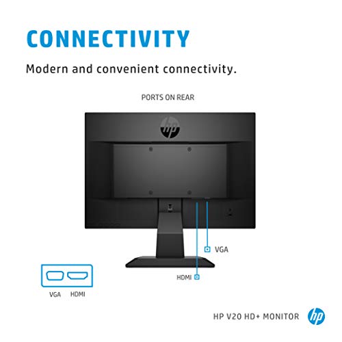 HP V20 HD+ Monitor | 19.5-inch Diagonal HD+ Computer Monitor with TN Panel and Blue Light Settings | HP Monitor with Tiltable Screen HDMI and VGA Port | (1H848AA#ABA), Black