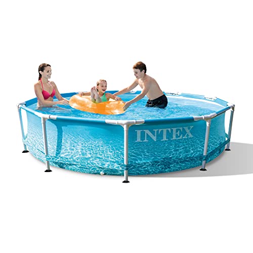 Intex 28207EH 10 Feet x 30 Inch Rust Resistant Steel Metal Frame Outdoor Backyard Above Ground Circular Beachside Swimming Pool with Filter Pump