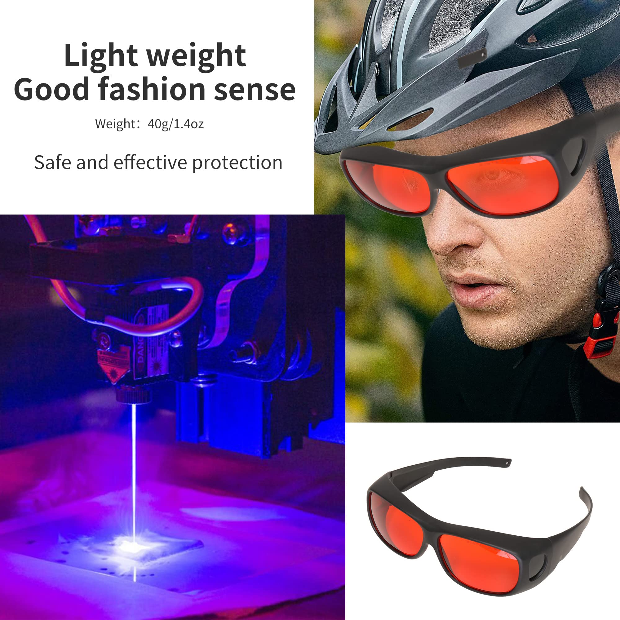 JILERWEAR 190nm-540nm Professional Laser Protective Glasses for 405nm,445nm, 532nm Laser and Violet/Blue/Green Laser Safety Goggles 450nm（ Specifically for 532nm laser ）