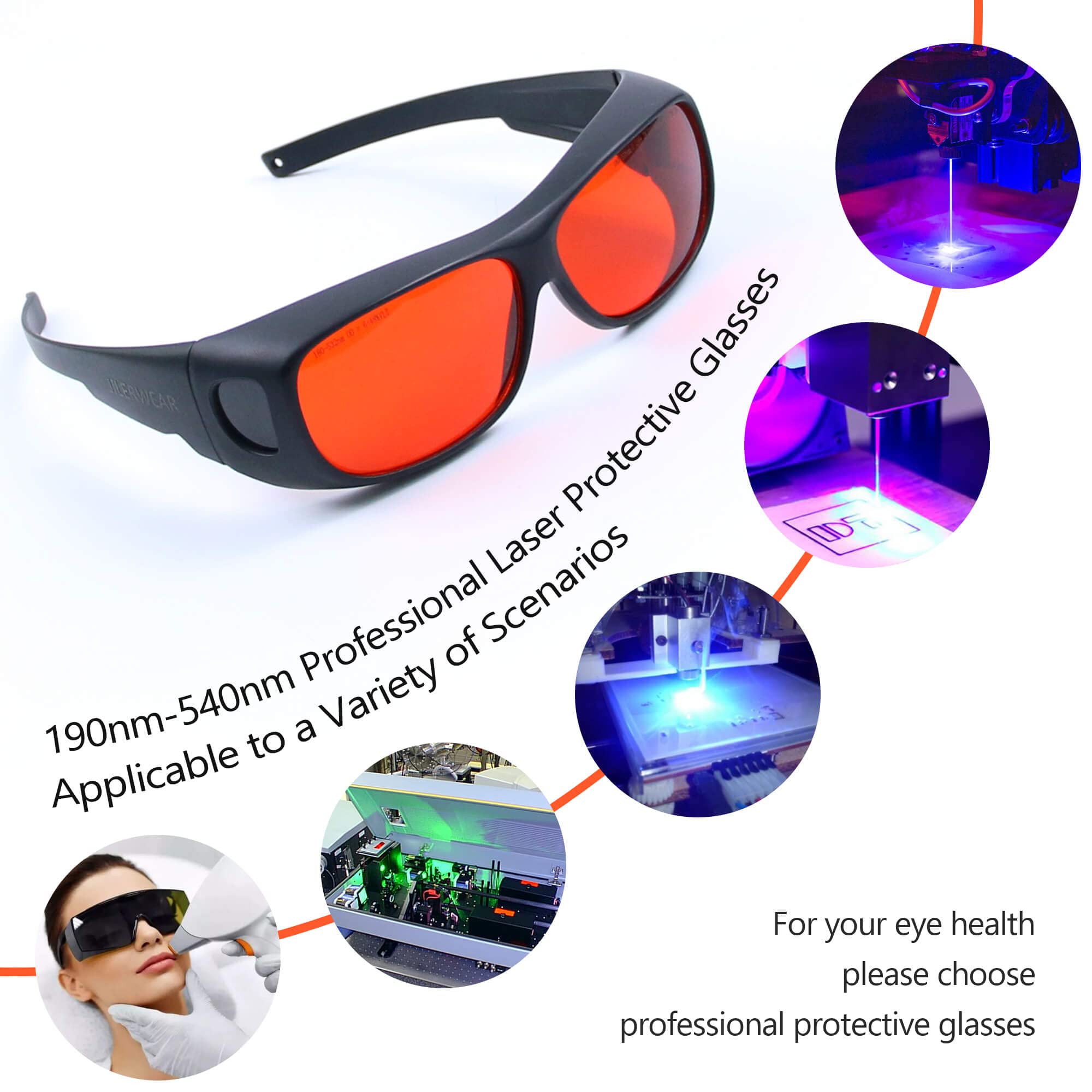 JILERWEAR 190nm-540nm Professional Laser Protective Glasses for 405nm,445nm, 532nm Laser and Violet/Blue/Green Laser Safety Goggles 450nm（ Specifically for 532nm laser ）