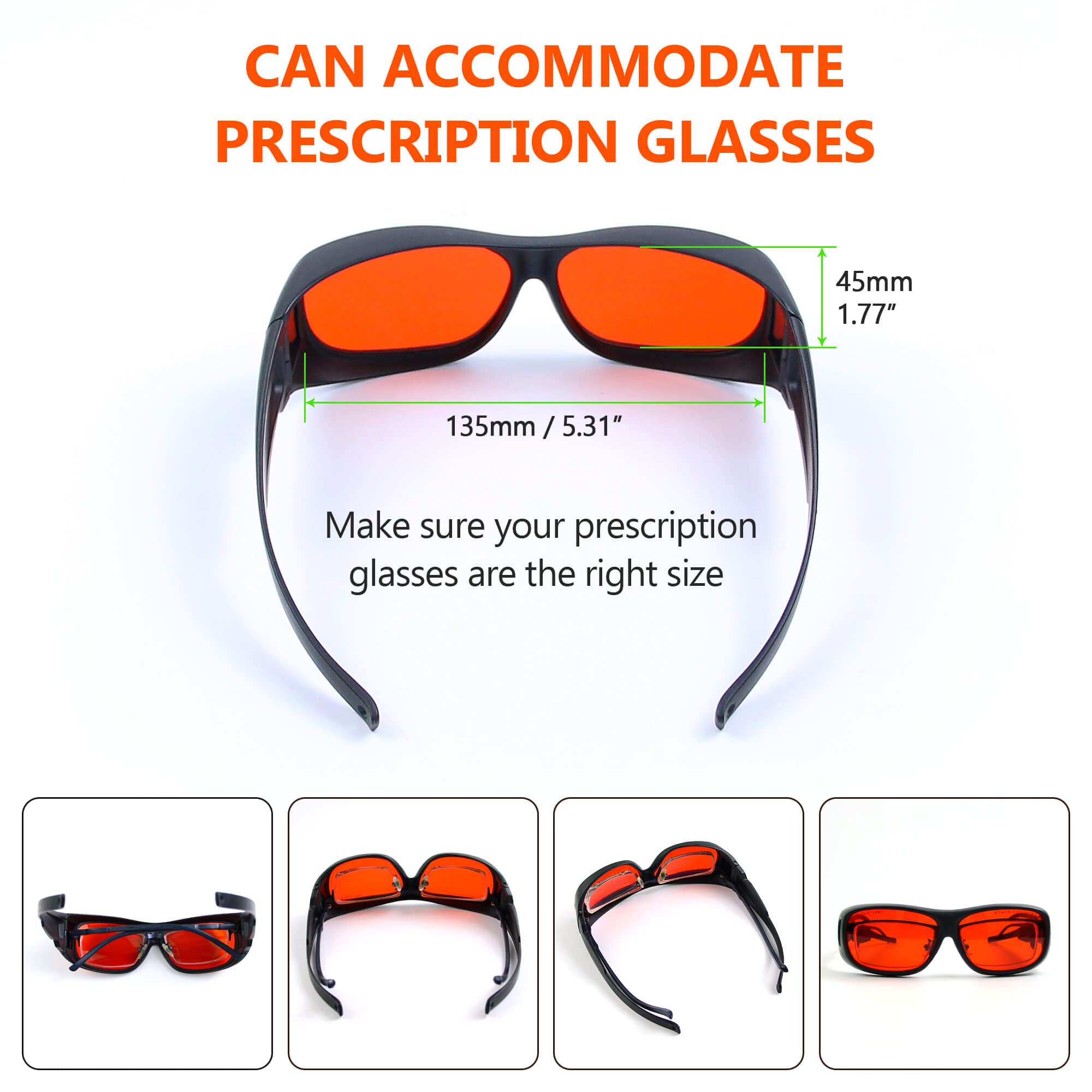 JILERWEAR 190nm-540nm Professional Laser Protective Glasses for 405nm,445nm, 532nm Laser and Violet/Blue/Green Laser Safety Goggles 450nm（ Specifically for 532nm laser ）