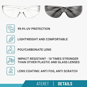 ATERET 12 Pairs Safety Glasses, Scratch and Impact Resistant, Polycarbonate ANSI Z87.1 Lens, Protective Eyewear for Lab, Industrial, Carpentry, Shooting (Clear)