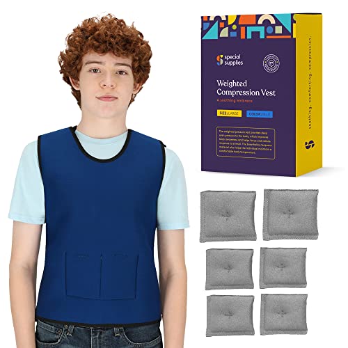 Special Supplies Weighted Sensory Compression Vest for Kids with Processing Disorders, ADHD, and Autism, Calming and Supportive with Adjustable Weight Fit (Small, Blue)