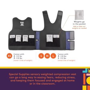 Special Supplies Weighted Sensory Compression Vest for Kids with Processing Disorders, ADHD, and Autism, Calming and Supportive with Adjustable Weight Fit (Small, Blue)