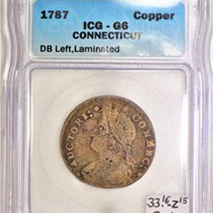 1787 No Mintmark Colonial Copper DB Left, Laminated, 33.16-z15, R-4; ICG Certified Connecticut G-06