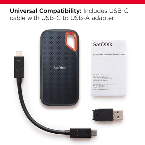 SanDisk 1TB Extreme Portable SSD - Up to 1050MB/s, USB-C, USB 3.2 Gen 2, IP65 Water and Dust Resistance, Updated Firmware - External Solid State Drive - SDSSDE61-1T00-G25