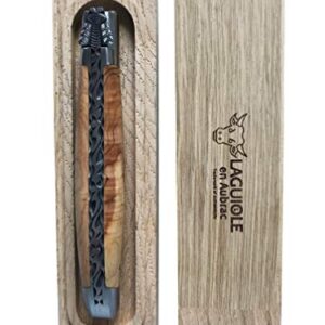 Laguiole en Aubrac Handmade Luxury Double Plates Folding Pocket Knife, 4.8-in (12cm), Juniper Handle, Hand Forged Special Crafting Bee #7, Stainless Steel Bolsters