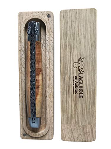 Laguiole en Aubrac Handmade Luxury Double Plates Folding Pocket Knife, 4.8-in (12cm), Juniper Handle, Hand Forged Special Crafting Bee #7, Stainless Steel Bolsters