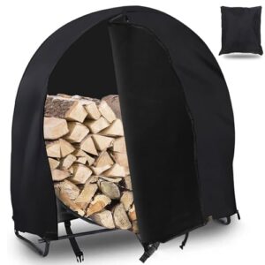 homeya firewood log hoop cover 40 inch, outdoor heavy duty 600d oxford waterproof weather resistant patio ring log rack cover, with double-ended zipper running through, round wood pile holder storage