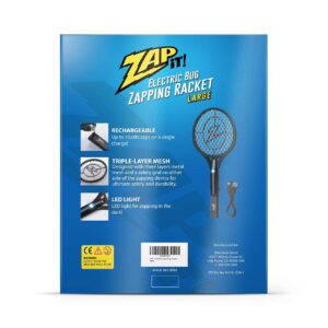 ZAP iT! Electric Fly Swatter Racket & Mosquito Zapper - High Duty 4,000 Volt Electric Bug Zapper Racket - Fly Killer USB Rechargeable Fly Zapper Indoor Safe