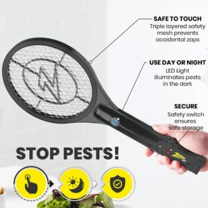 ZAP iT! Electric Fly Swatter Racket & Mosquito Zapper - High Duty 4,000 Volt Electric Bug Zapper Racket - Fly Killer USB Rechargeable Fly Zapper Indoor Safe